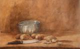 Stillleben mit Kartoffell, Messer & Schuessel