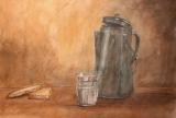 Stillleben mit Krug, Wasserglas & Brot